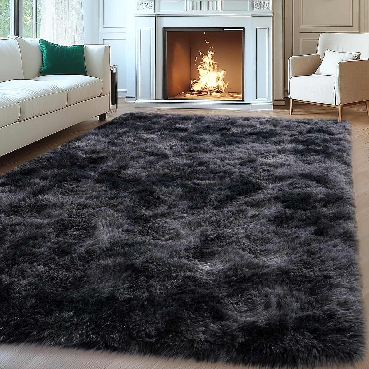 Mugorn 8x10 Area Rugs for Living Room, Large Fluffy Black Rugs for Bedroom