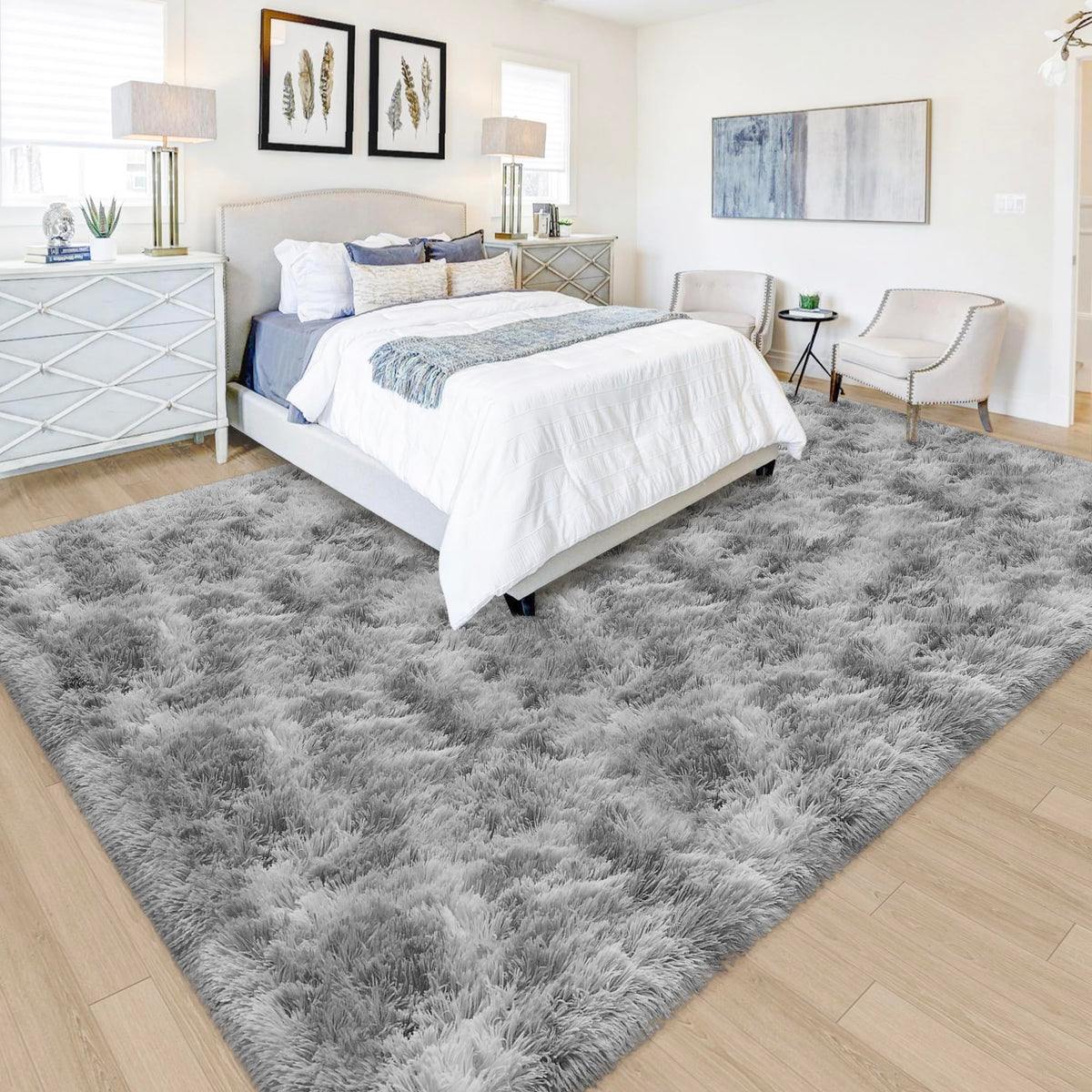 Tie-Dyed Runner Rug for Bedroom Black Grey 2x6ft Fluffy Area Rug Bedside Runner Rug for Kids Room Boys Teens Nursery Baby Living Room Dorm Home Decor Carpets