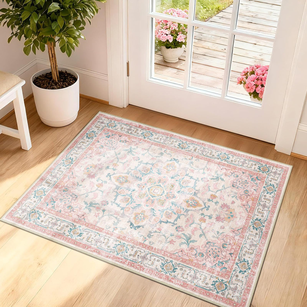 CAPALOCA 5x7 Washable Nursery Girls Low Pile Area Rug Pink