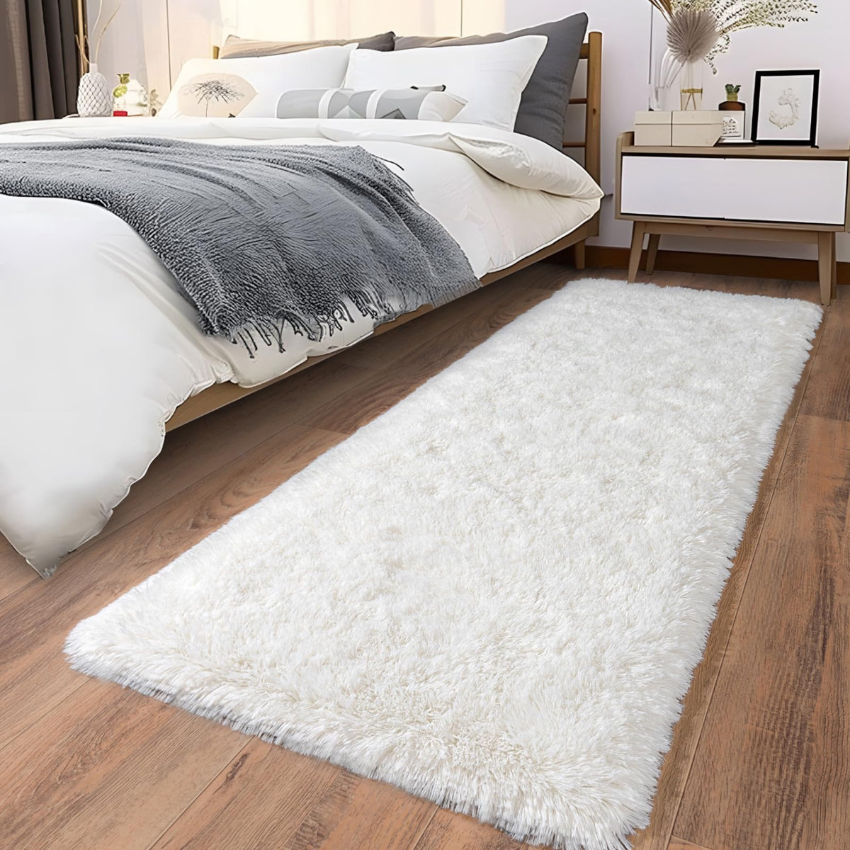 Soft Runner Rugs for Bedroom Hallway 2x6 Beige Fluffy Shag Washable