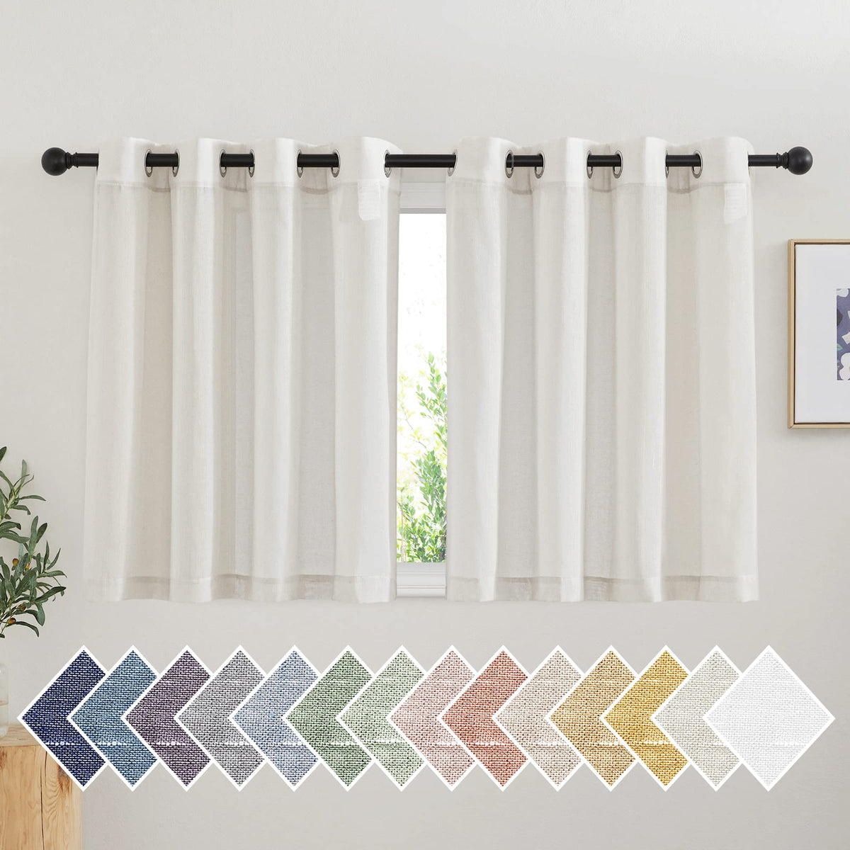 NICETOWN White Sheer Linen Curtains 84 Inch Length 2 Panels Set, W52xL84