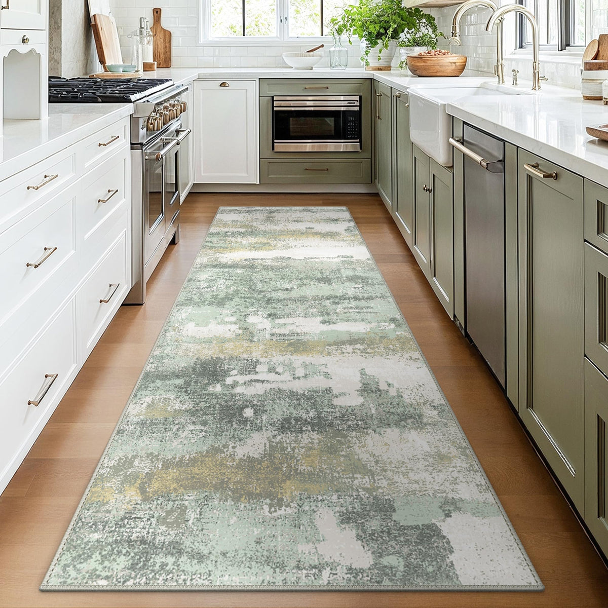 BEIMO 5x7 Green Abstract Area Rug, Washable Non-Slip for Bedroom
