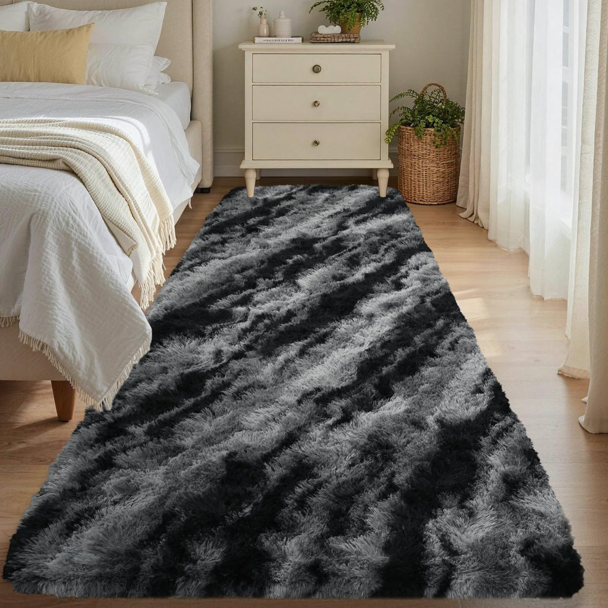 Noahas 2x6 Black Fluffy Soft Runner Rug Non-Slip for Bedroom Dorm Hallway