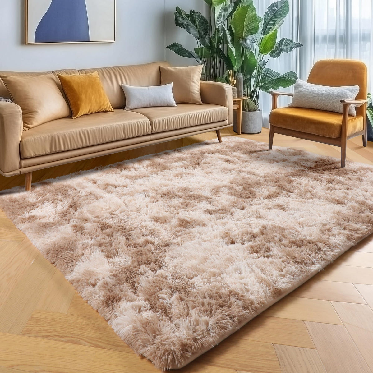 Runner Rugs for Bedroom Living Room, 2x6 Tie-Dyed Beige Hallway Area Rug