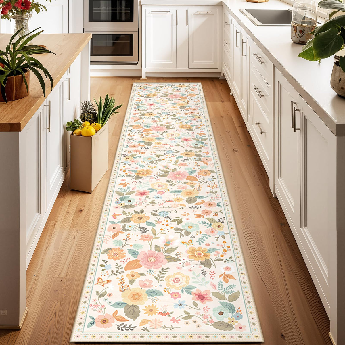 RELEANY Floral Washable 5x7 Area Rugs Pink