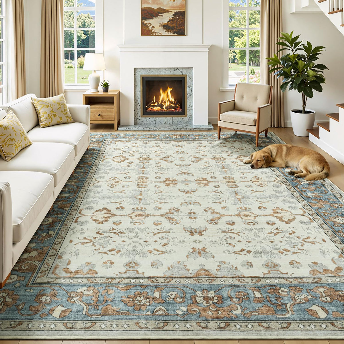 Lessymo 8 x 10 Area Rugs for Living Room, Machine Washable Rug Grey White