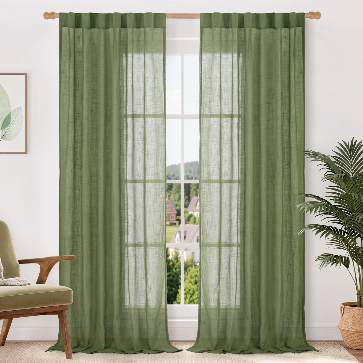 LAMIT Linen Semi Sheer Curtains 84 Inches Long for Living Room 2 Panels