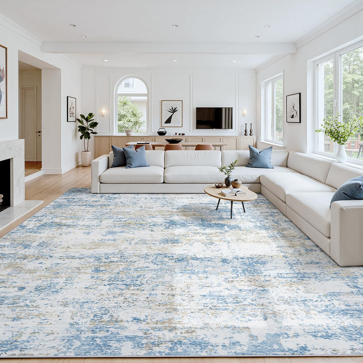 8x10 Area Rugs for Living Room: Washable Soft Black Abstract Bedroom Carpet