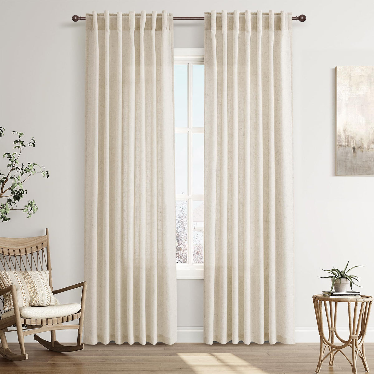 Joywell Linen Sheer Curtains 84 Inches Long for Living Room Beige Cream