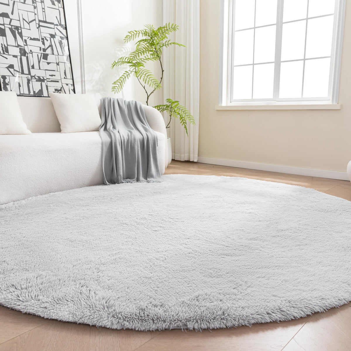 Amazon Basics Fluffy Washable Area Rug, Shaggy Carpet for Living Room, Bedroom, 4' W × 6' L, Cream