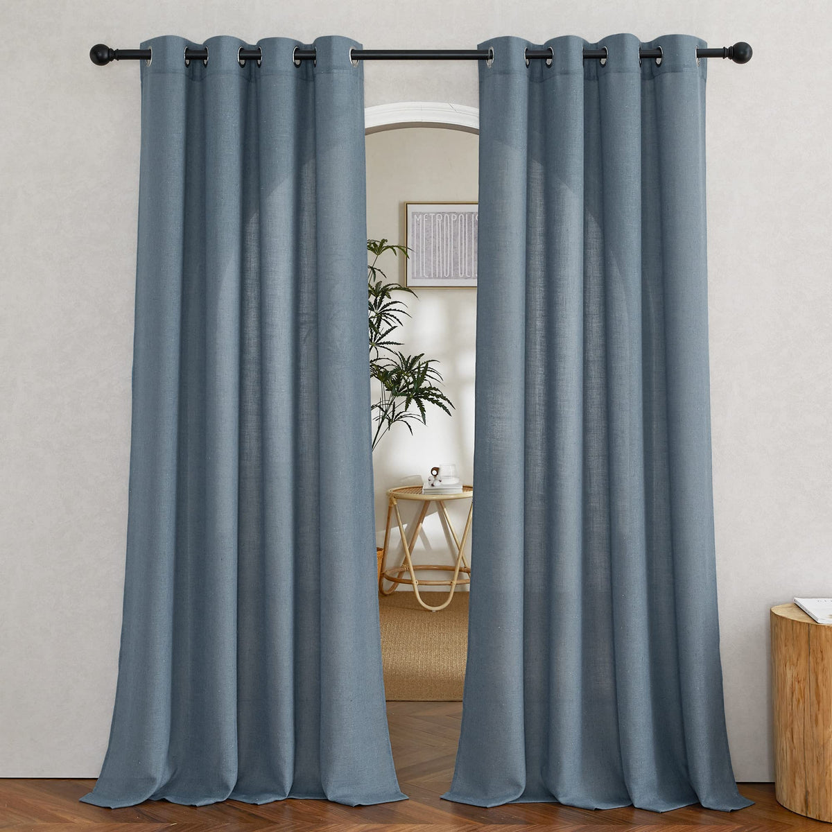 NICETOWN White Sheer Linen Curtains 84 Inch Length 2 Panels Set, W52xL84
