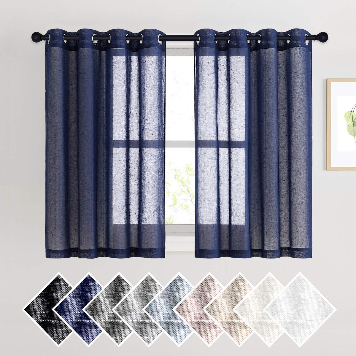 NICETOWN White Sheer Linen Curtains 84 Inch Length 2 Panels Set, W52xL84