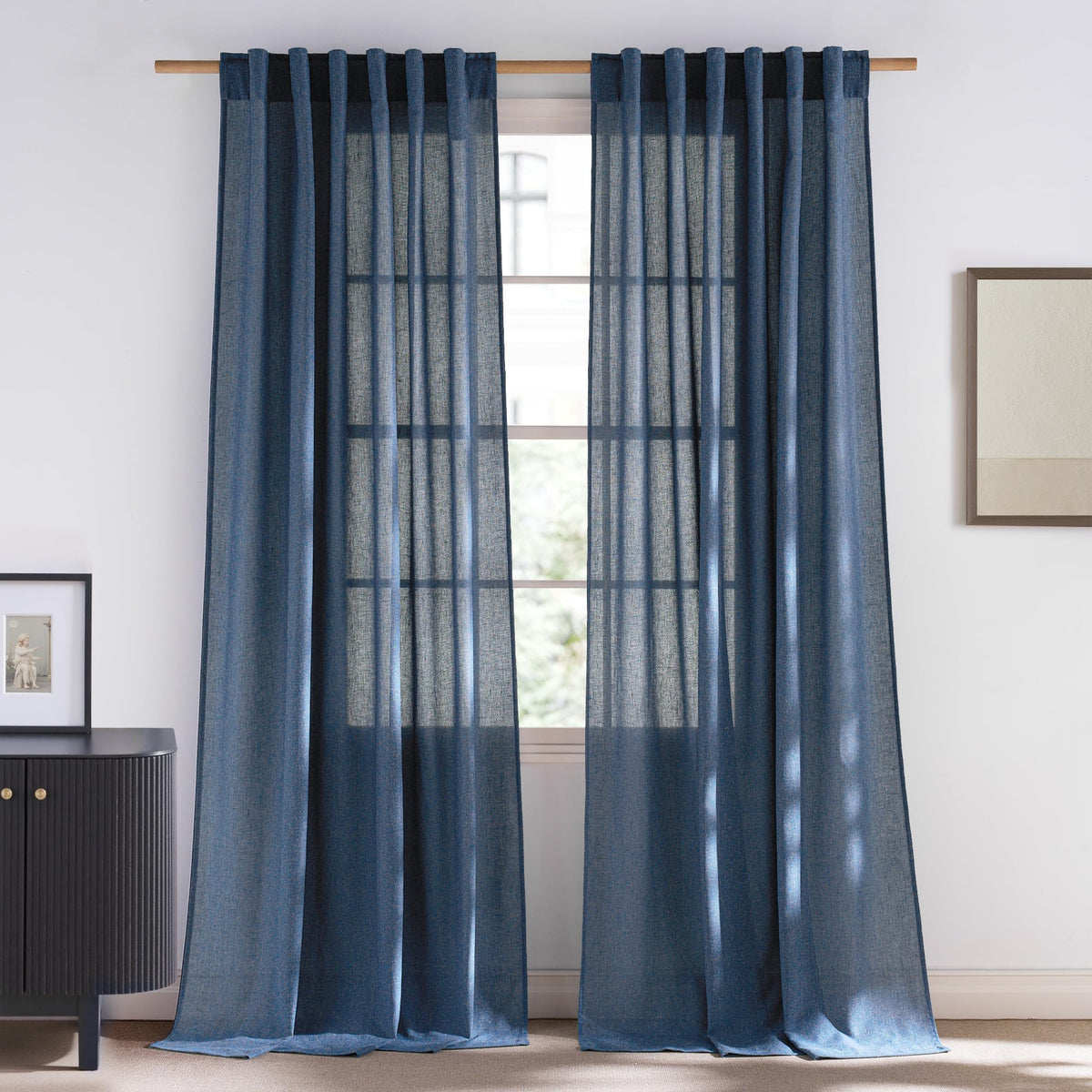 NICETOWN Natural Linen Curtains & Drapes for Windows 84 inch Long, Rod Pocket & Back Tab Thick Flax Semi Sheer Privacy Assured with Light Filtering for Bedroom/Living Room, W55 x L84, 2 Pieces
