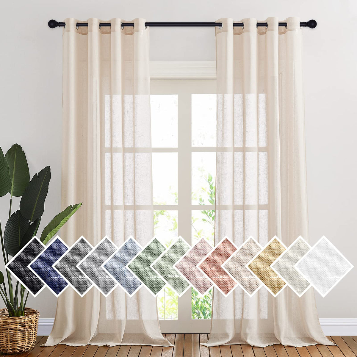 NICETOWN White Sheer Linen Curtains 84 Inch Length 2 Panels Set, W52xL84