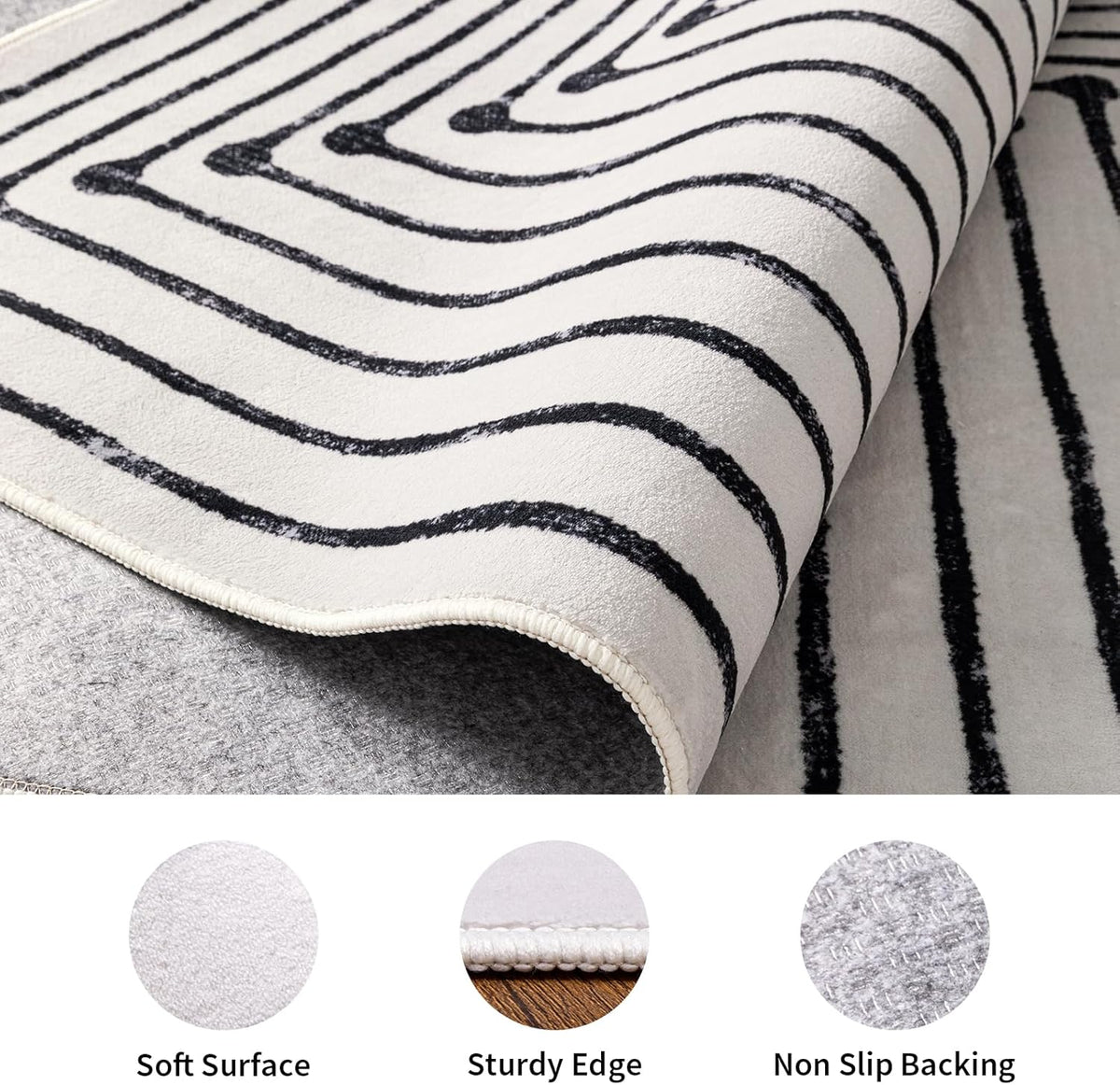 YIHOUSE Washable 5x7 Area Rugs for Living Room, Black and White Striped Rug for Bedroom Playroom Non Slip Low Pile, Soft Modern Geometric Carpet for Entryway Home Office Decor