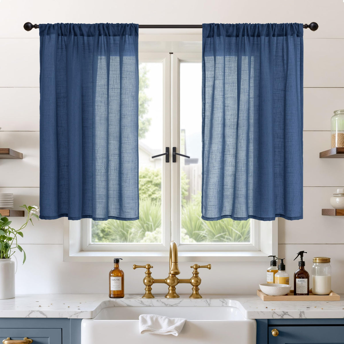 BGment Linen Sheer Curtains 84 Inches Long 2 Panels Set for Living Room