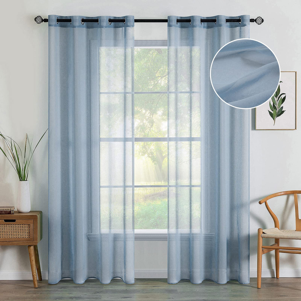 MIULEE Ivory Sheer Curtains Linen Textured Panels 54X84 Inches