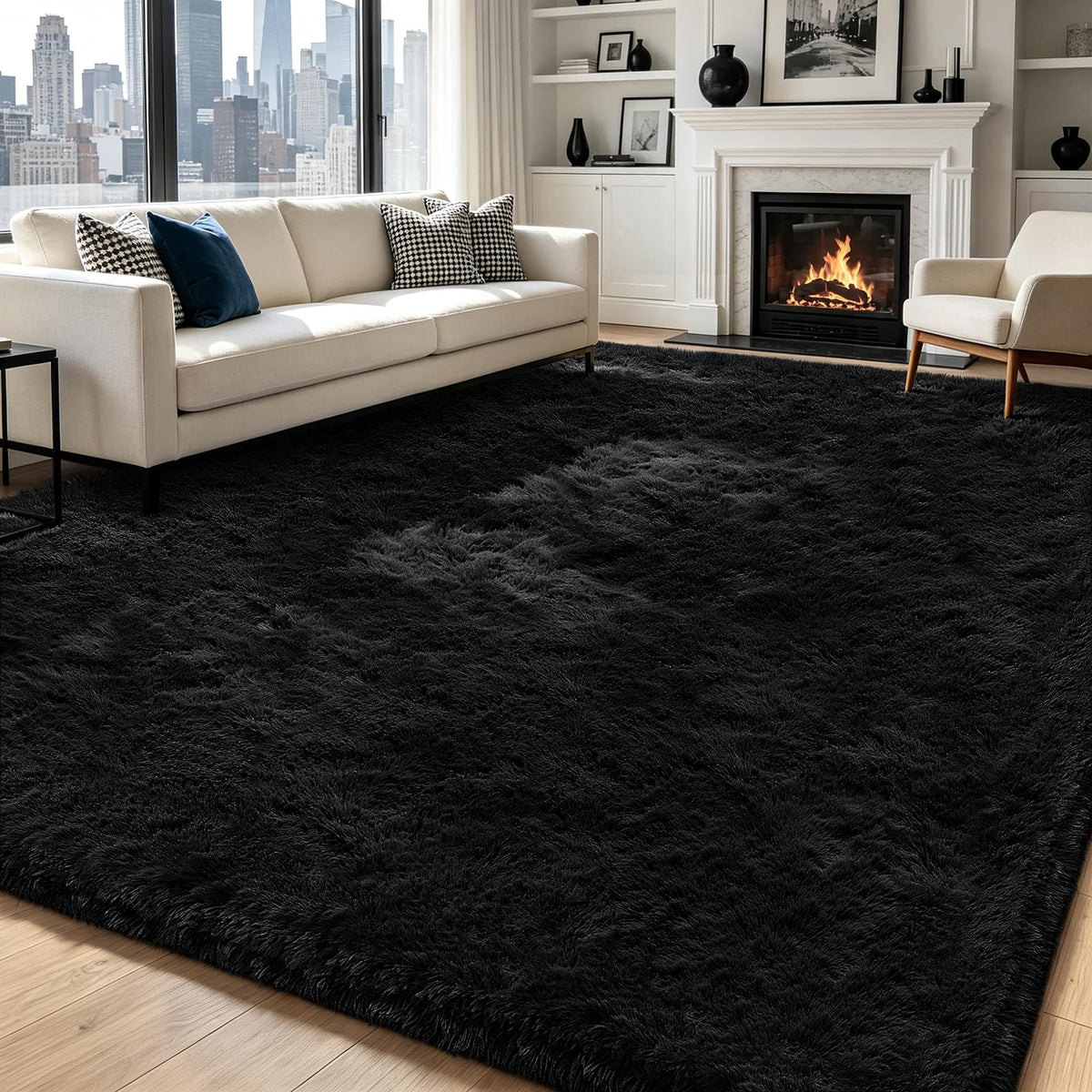 Beige 8x10 Area Rugs for Living Room, Fluffy Shag Rug Large Bedroom Carpet