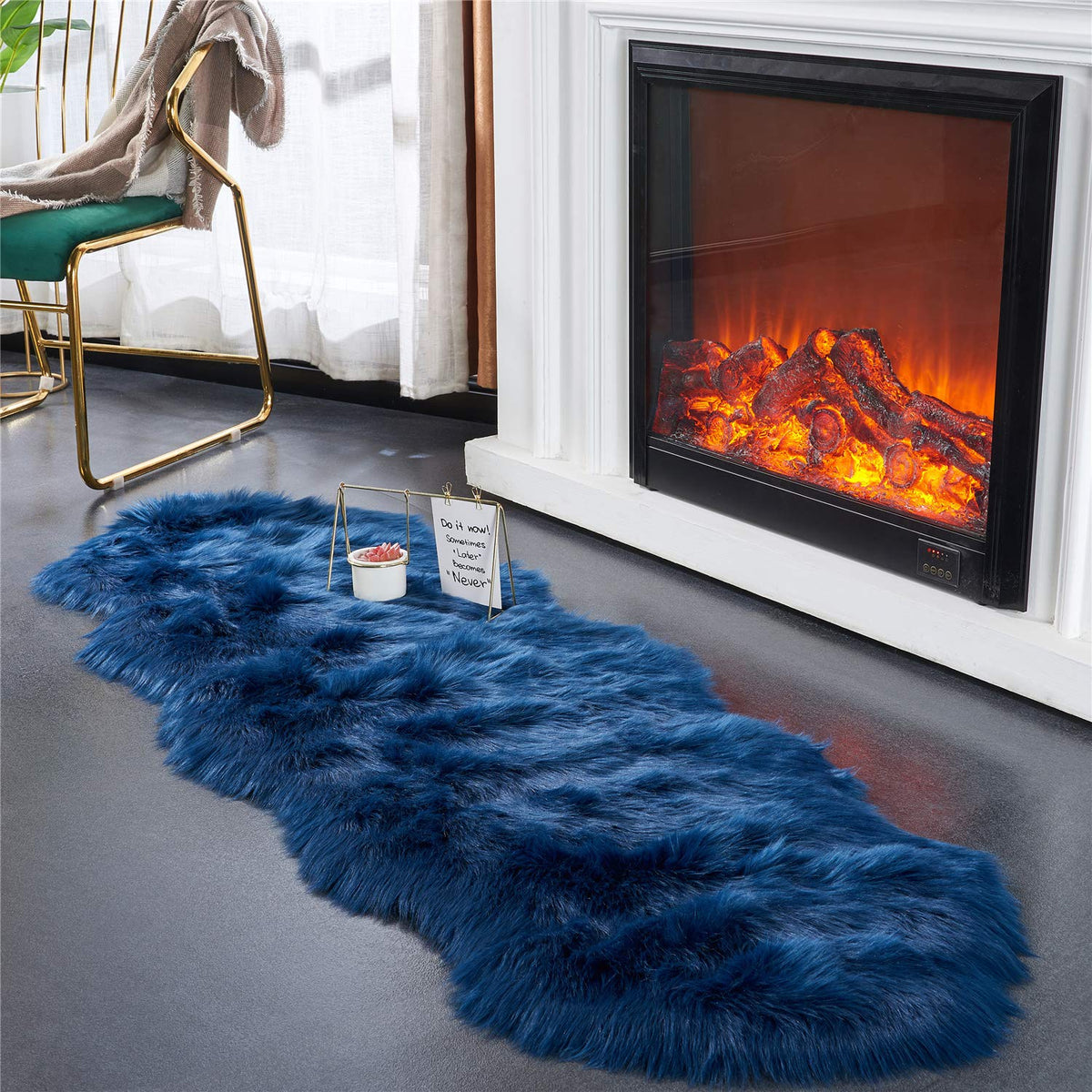EasyJoy Ultra Soft Fluffy/Fuzzy Shaggy Area Rug Faux Fur Chair Cover Seat Pad for Bedroom Floor Sofa Living Room (2 x 6 ft Sheepskin, Beige)