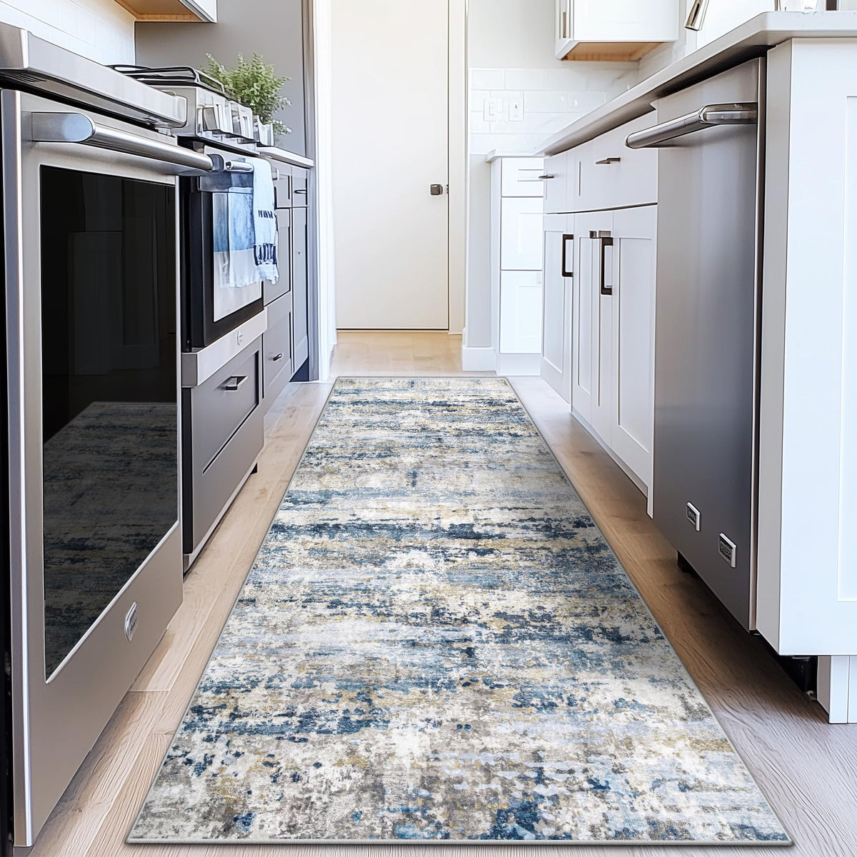 pmtsns Area Rugs 8x10 for Living Room: Washable Rug Modern Abstract Neutral Soft Non-Slip Low-Pile Indoor Large Carpet for Bedroom Dining Room Playroom Home Office (Blue Grey Brown, 8'x10')