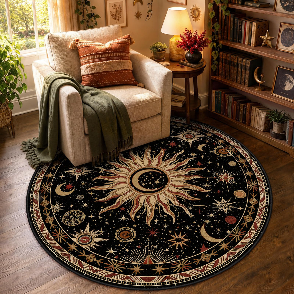 Vacuum-Friendly, 5x7 Washable Area Rug, Black Gold Beige Red