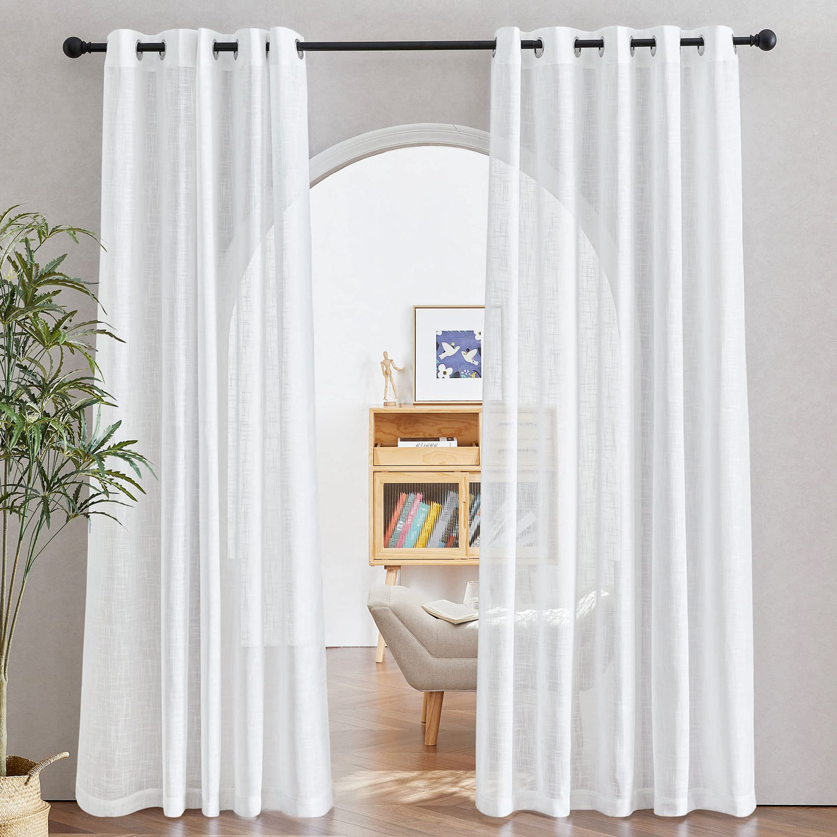 NICETOWN White Sheer Curtains for Windows 84 Inch Length, 52" W, 2 Panels