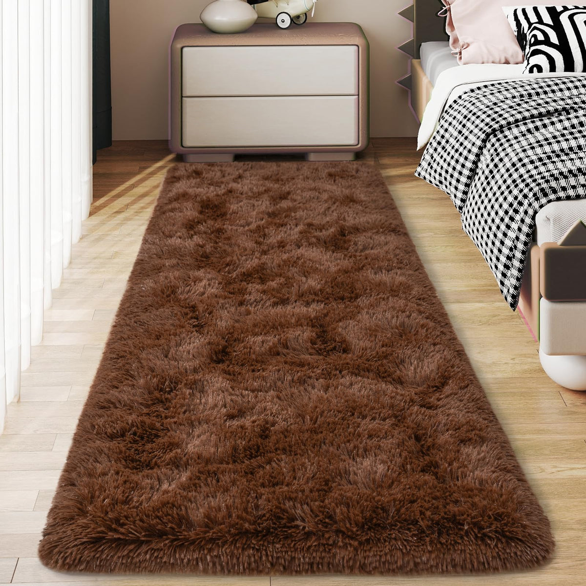 Soft Runner Rugs for Bedroom Hallway 2x6 Beige Fluffy Shag Washable