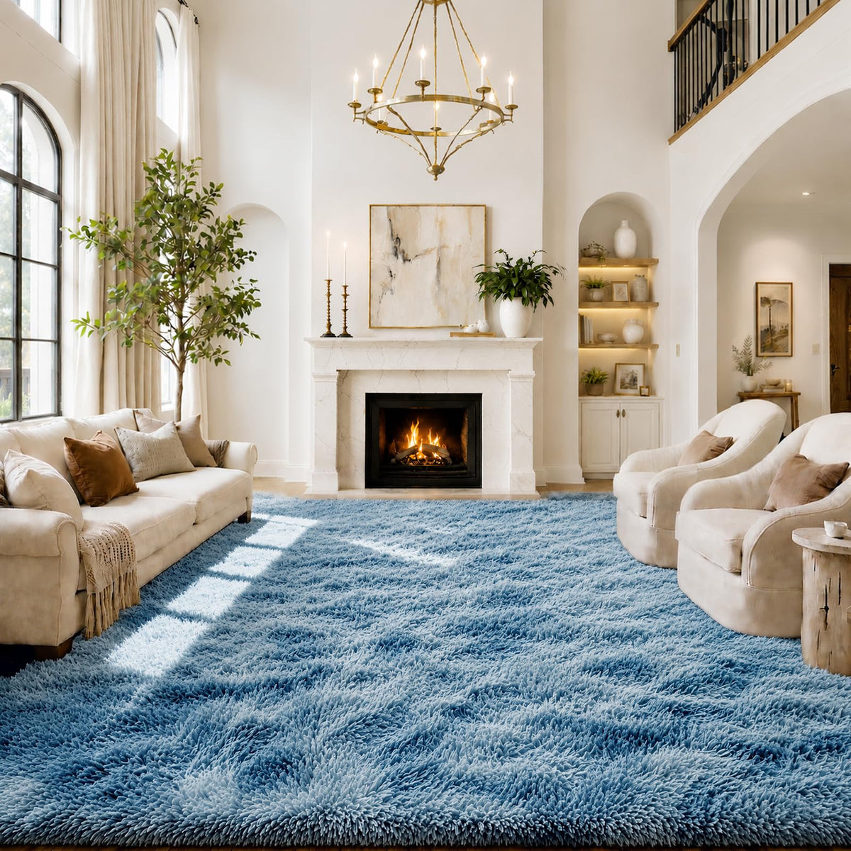 8x10 Area Rugs for Living Room,Light Grey Large Shaggy Soft Plush Furry Rug