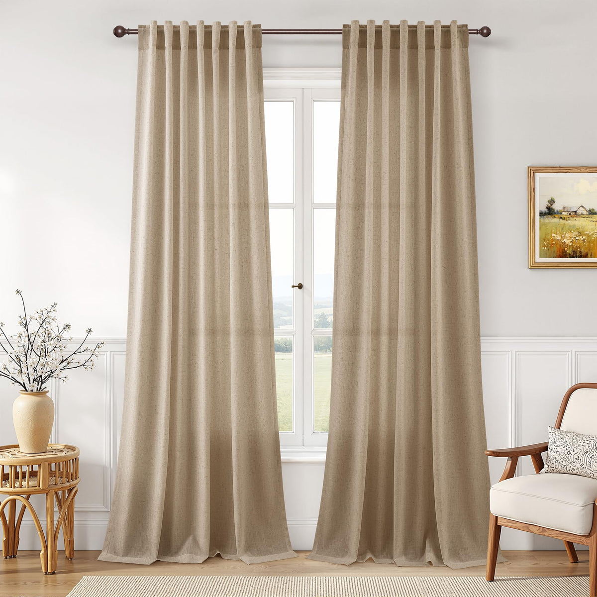 Joywell Linen Sheer Curtains 84 Inches Long for Living Room Beige Cream