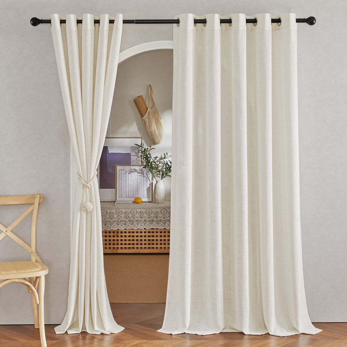 NICETOWN White Sheer Linen Curtains 84 Inch Length 2 Panels Set, W52xL84