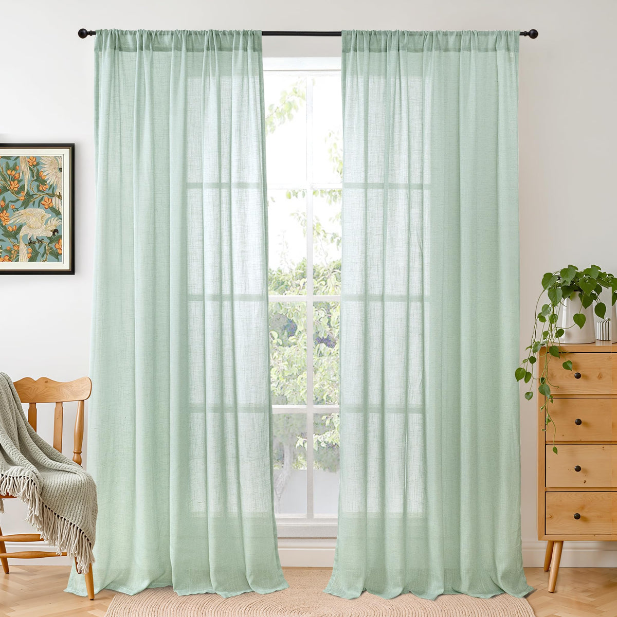BGment Linen Sheer Curtains 84 Inches Long 2 Panels Set for Living Room