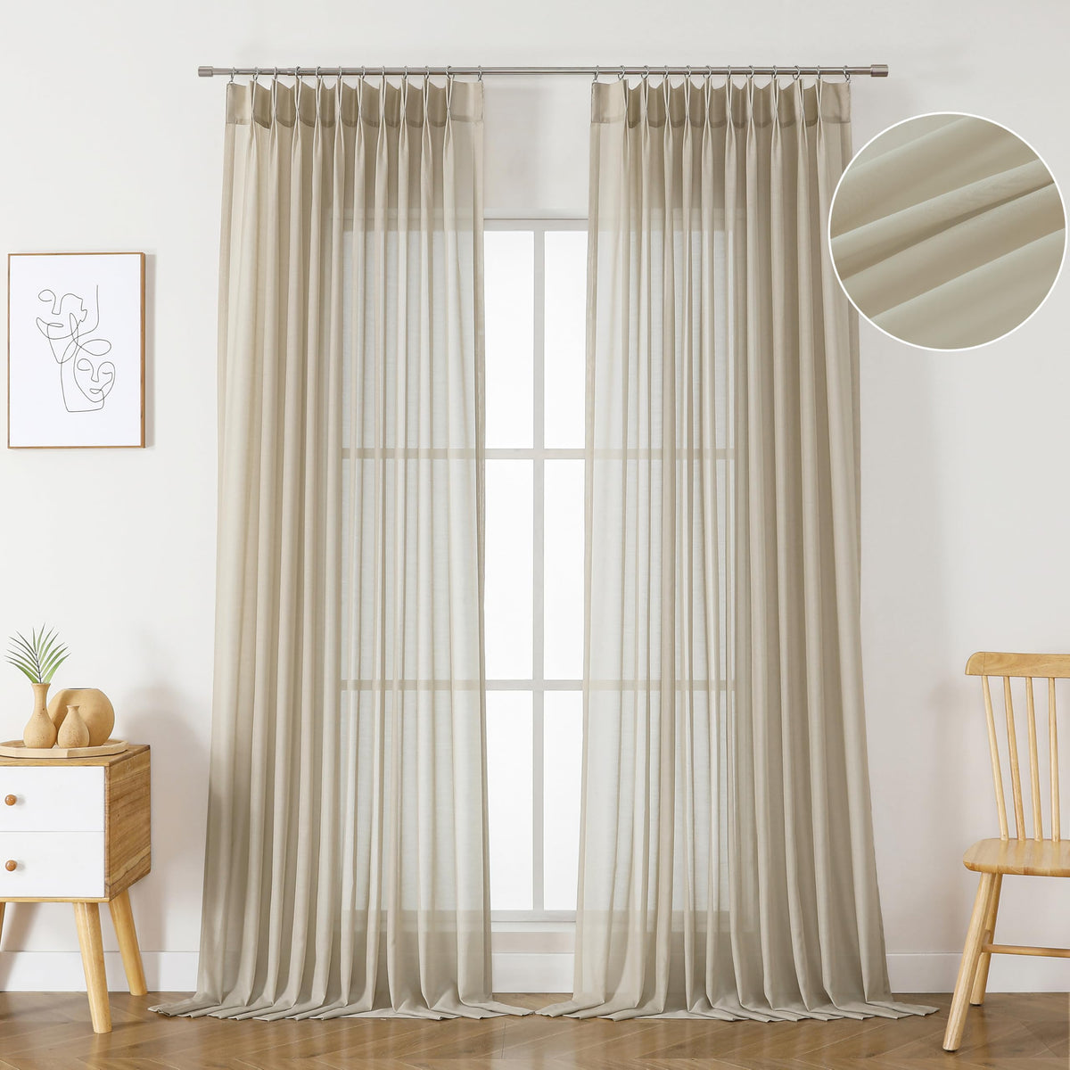 WEST LAKE Egret Ivory Pinch Pleated Sheer Curtains 102 Inches Long