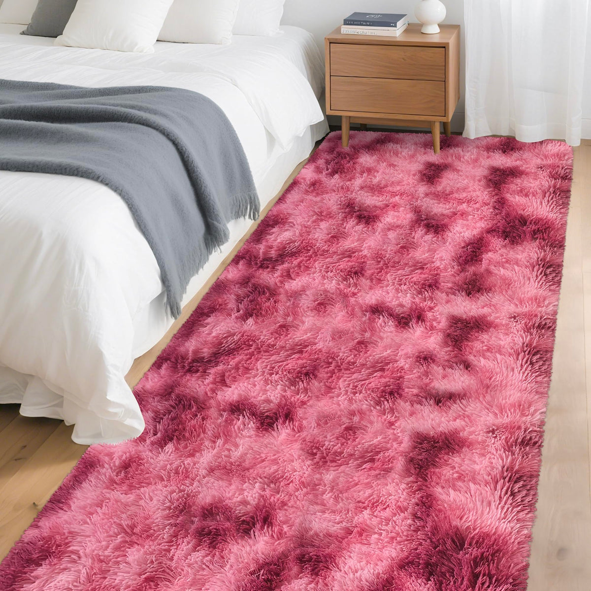 Tie-Dyed Runner Rug for Bedroom Black Grey 2x6ft Fluffy Area Rug Bedside Runner Rug for Kids Room Boys Teens Nursery Baby Living Room Dorm Home Decor Carpets