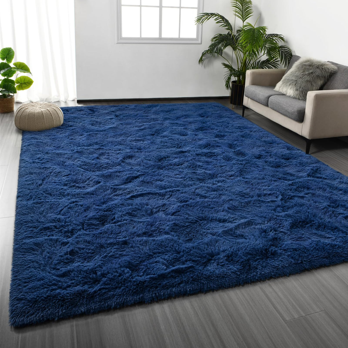 Deerhoo Large Shag Area Rugs 5 x 8, Tie-Dyed Plush Fuzzy Rugs, Light Grey