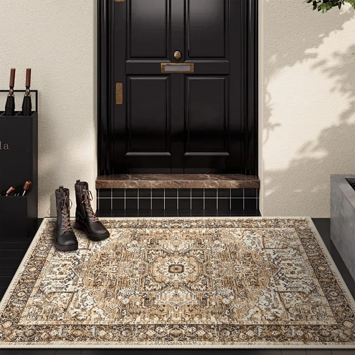 Hanples 5x7 Area Rugs for Living Room, Washable Rug Vintage Floral, Beige