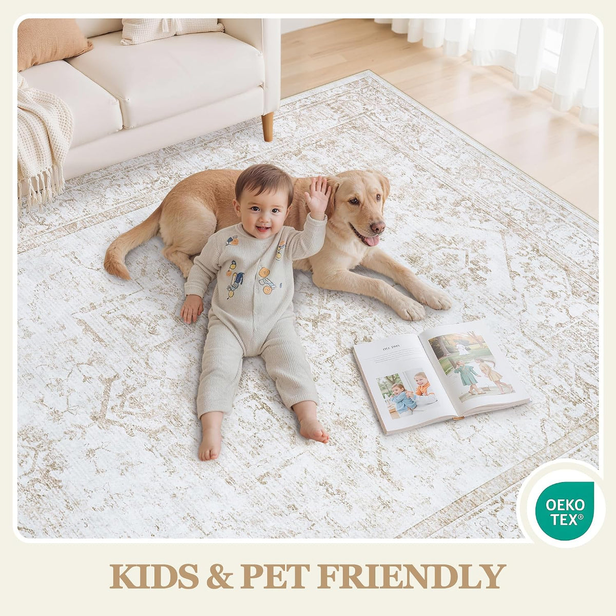 8x10 Area Rugs for Living Room Washable Non-Slip Rug Beige