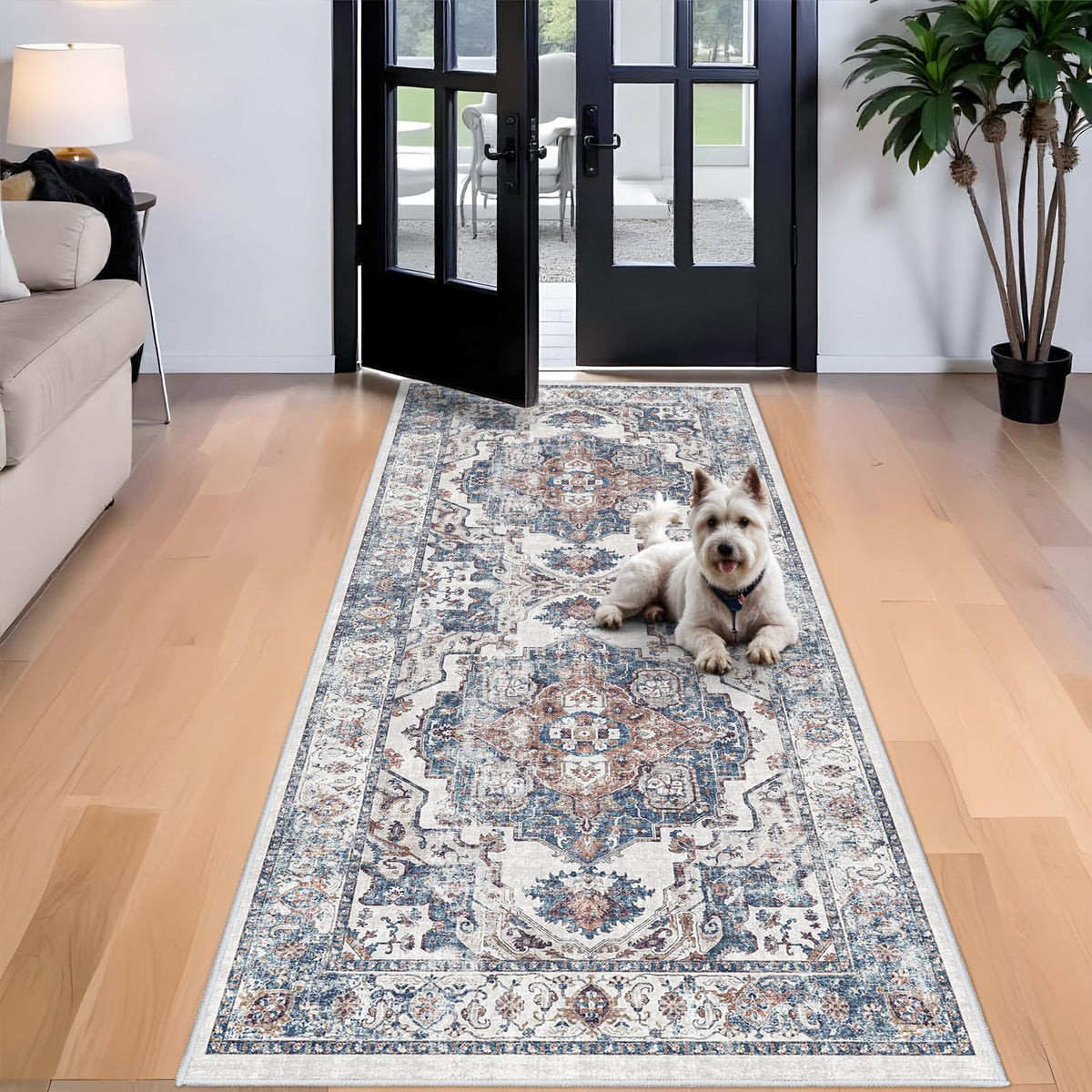 2x6 Hallway Washable Runner Rug : Vintage Soft Kitchen Laundry Runner with Non Slip Backing Farmhouse Entryway Living Room Floor Mat Stain Resistant Carpet for Bedroom Bathroom Distressed Beside Rug