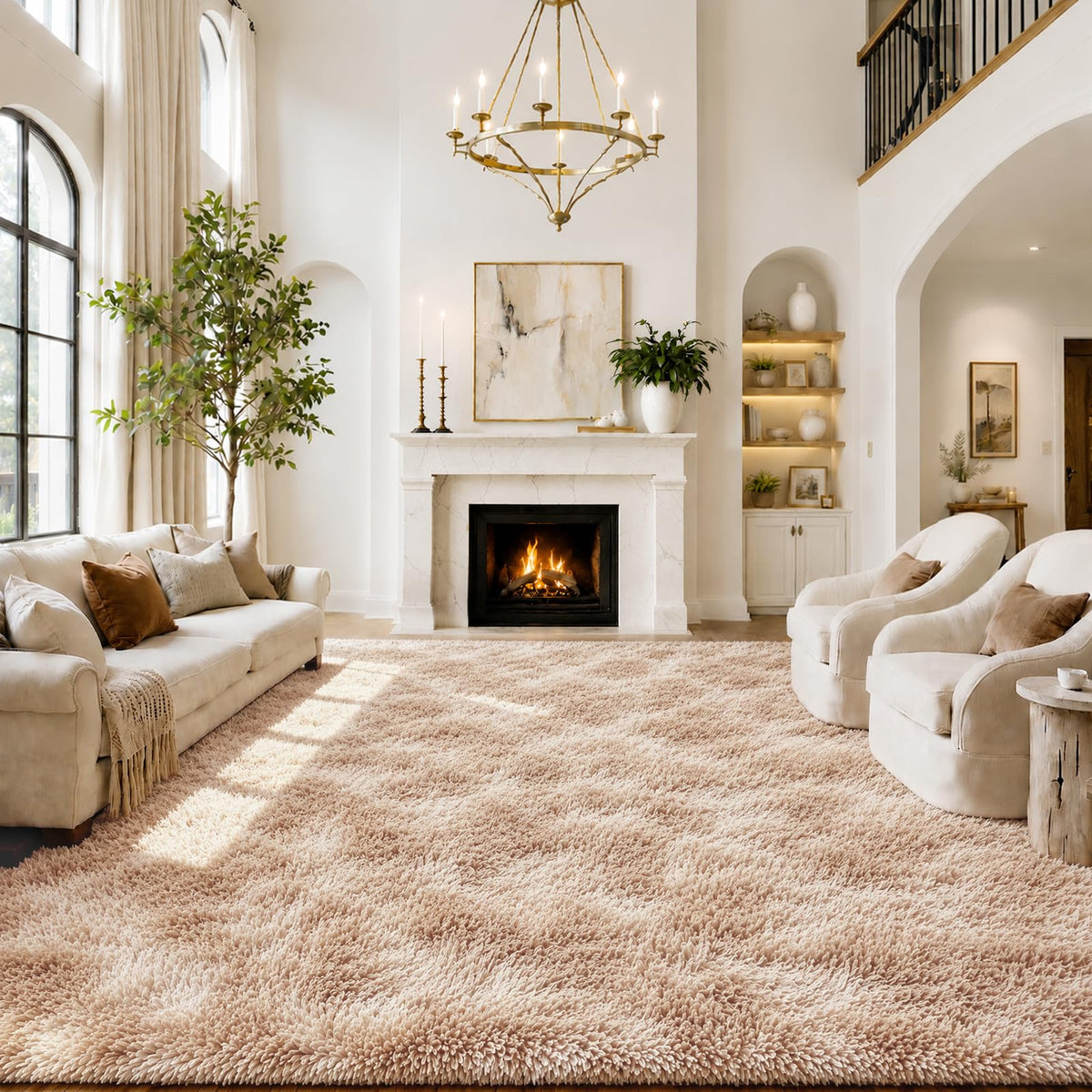 8x10 Area Rugs for Living Room,Light Grey Large Shaggy Soft Plush Furry Rug
