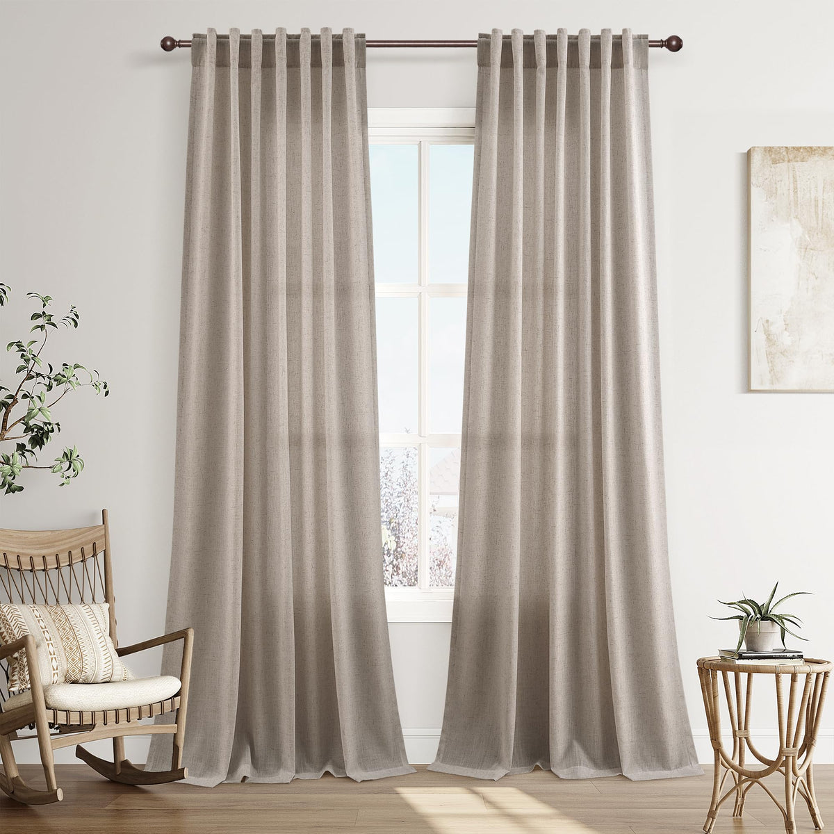 Joywell Linen Sheer Curtains 84 Inches Long for Living Room Beige Cream