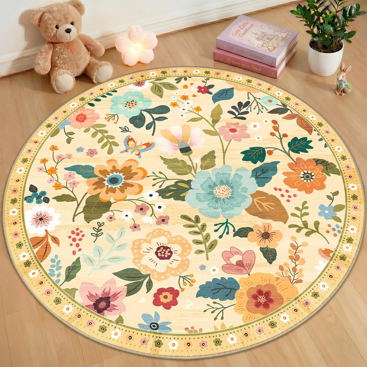 RELEANY Floral Washable 5x7 Area Rugs Pink