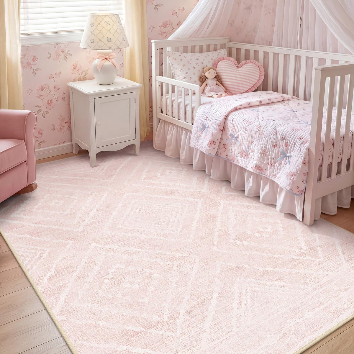 BESTSWEETIE 5'x7' Washable Area Rug for Living Room Bedroom Lightpink