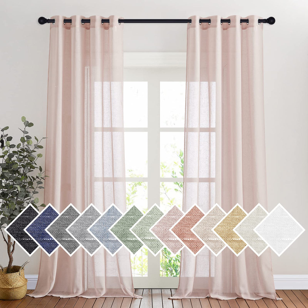 NICETOWN White Sheer Linen Curtains 84 Inch Length 2 Panels Set, W52xL84