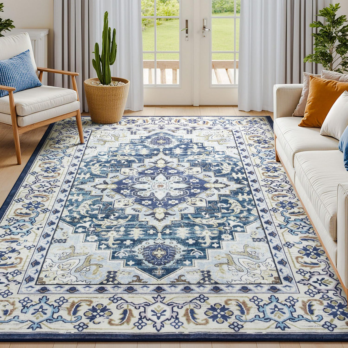 Lessymo 8 x 10 Area Rugs for Living Room, Machine Washable Rug Grey White
