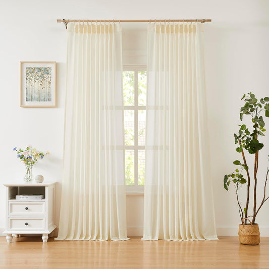 WEST LAKE Egret Ivory Pinch Pleated Sheer Curtains 102 Inches Long