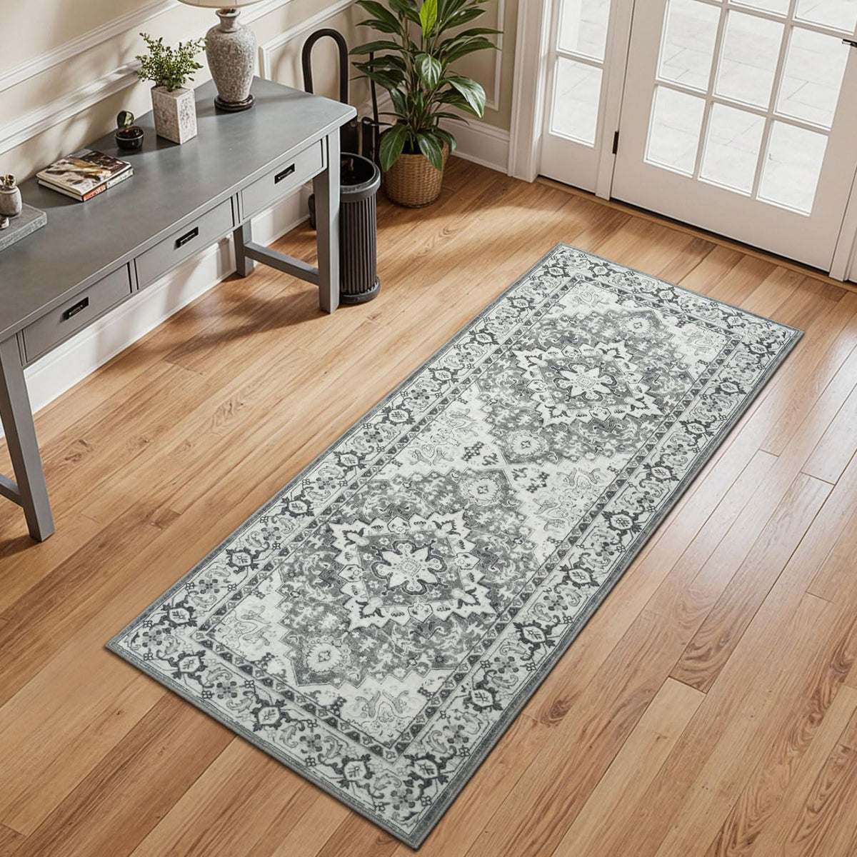 Lessymo 8 x 10 Area Rugs for Living Room, Machine Washable Rug Grey White