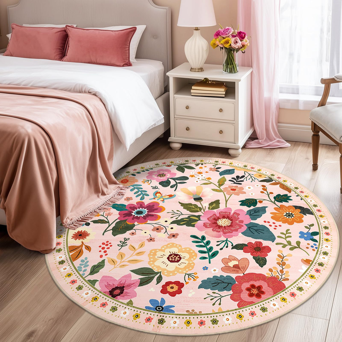 RELEANY Floral Washable 5x7 Area Rugs Pink