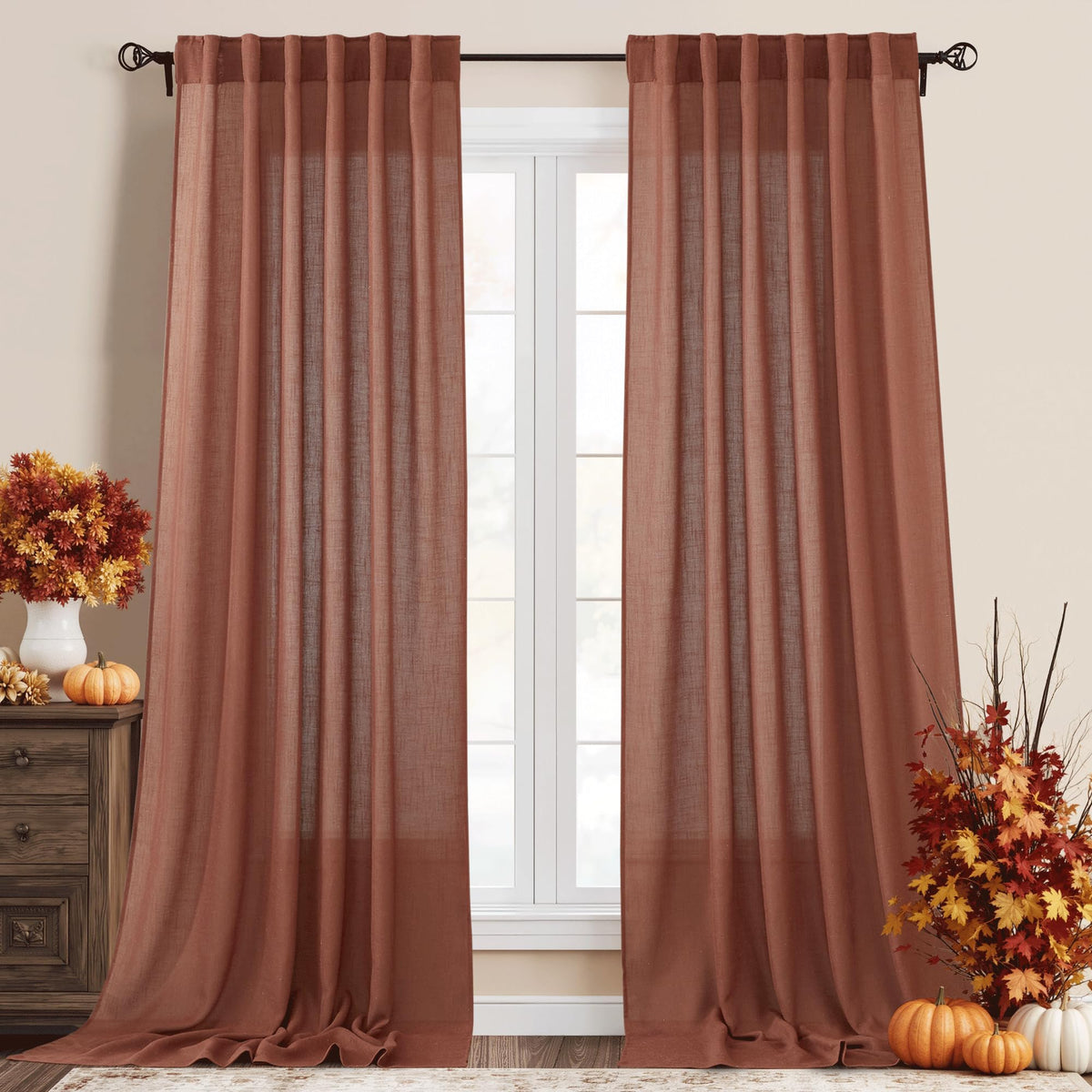 RYB HOME White Sheer Curtains for Living Room Patio Glass Door, W52 x L95