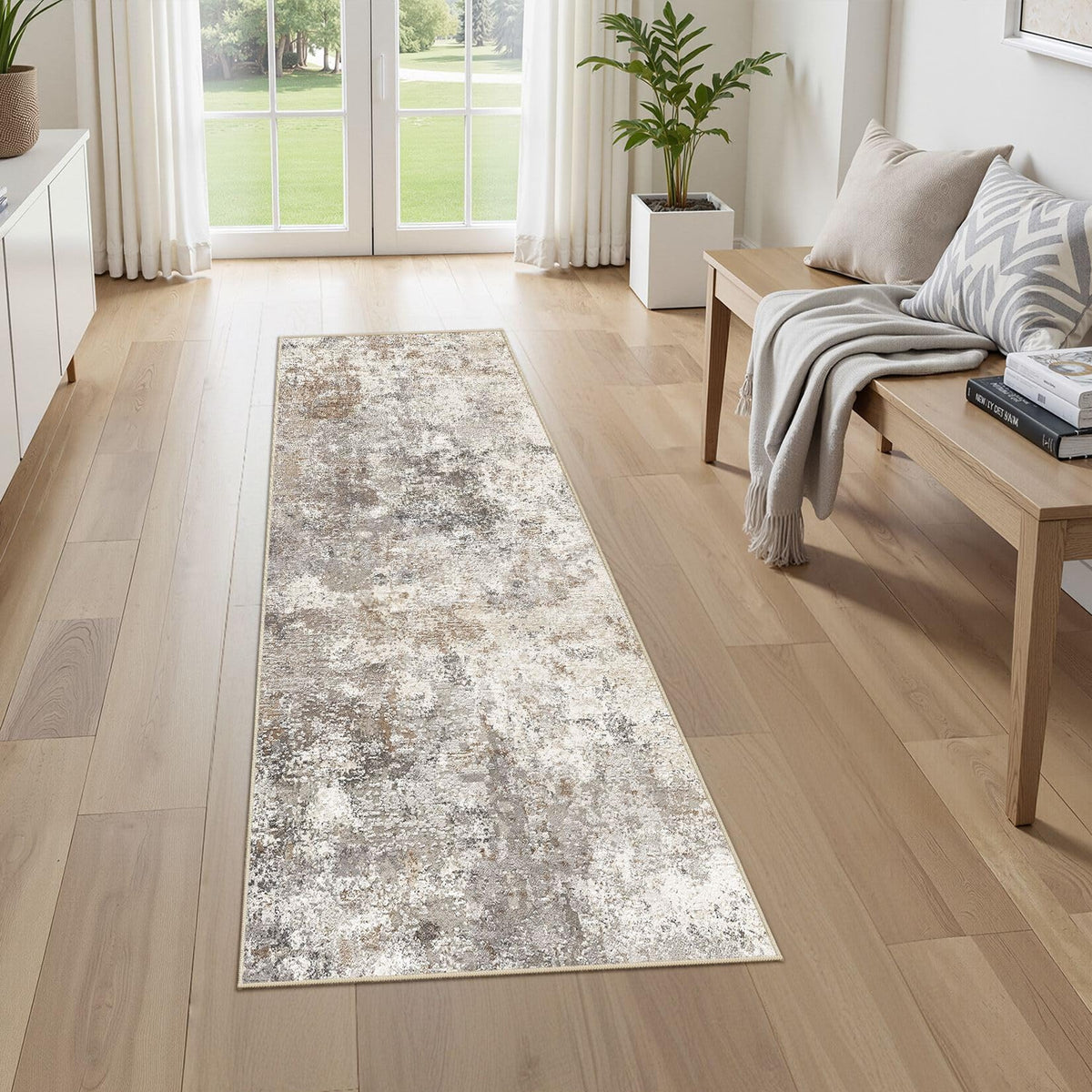 UERMEI 8x10 Area Rug Living Room Rugs - Washable Neutral Modern Abstract Soft Thin Large Rug Indoor Floor No Slip Rug Carpet for Bedroom Under Dining Table Home Office Decor - Brown Grey