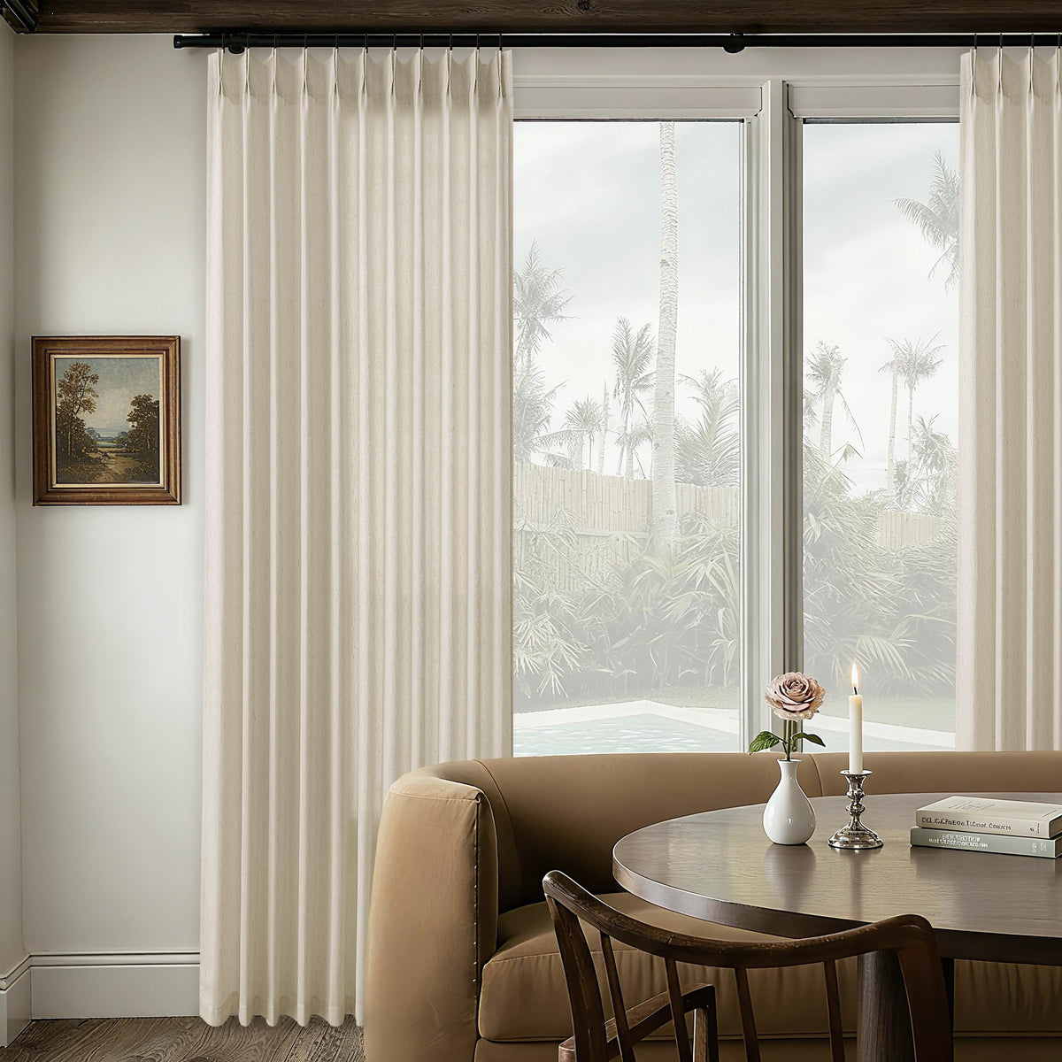 Cream 120 Inch Linen Curtains Pinch Pleated Extra Long Custom Made
