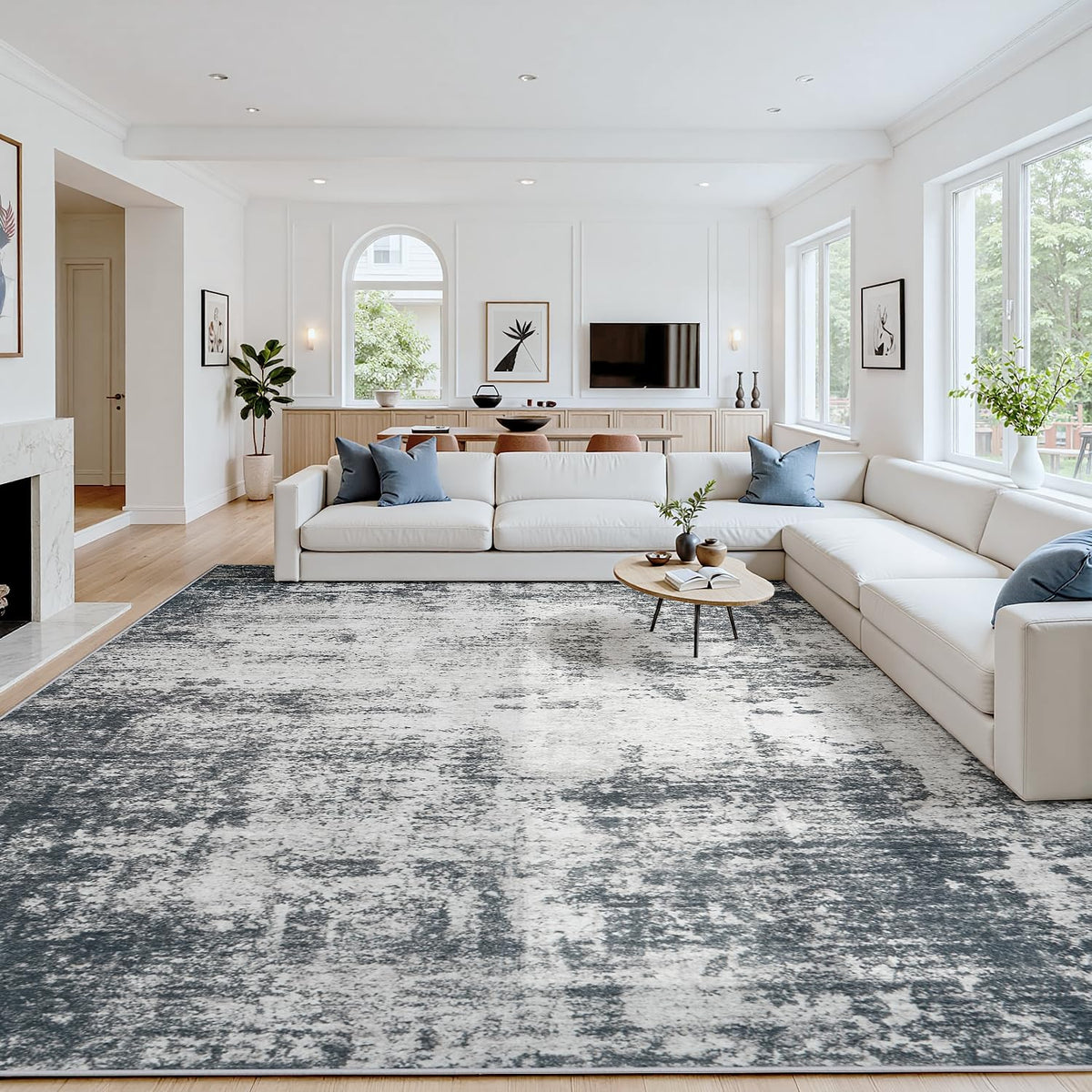 8x10 Area Rugs for Living Room: Washable Soft Black Abstract Bedroom Carpet